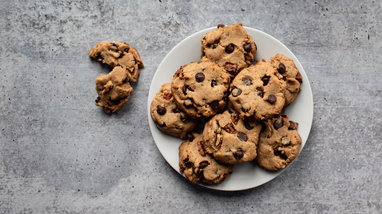 Chocolate chip cookies on plate