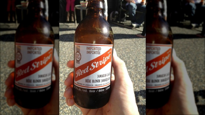 A bottle of Red Stripe