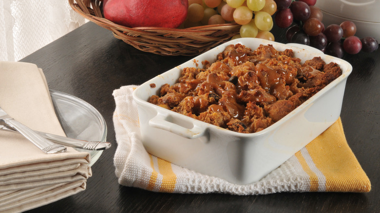 Bread pudding in a dish