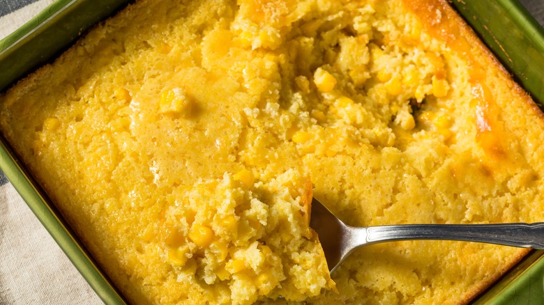 Corn pudding casserole in dish