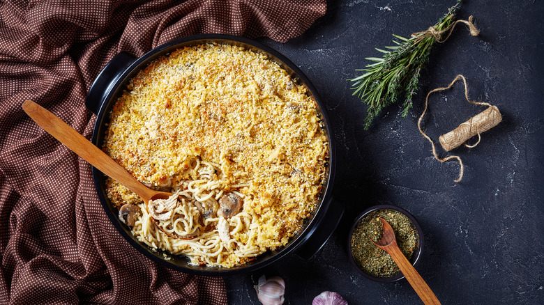 Turkey tetrazzini in a dish