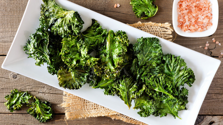 Plate of baked kale chips