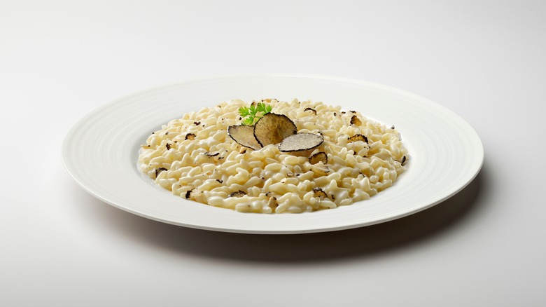 wide plate of truffle risotto