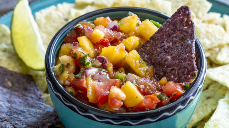 bowl of peach salsa