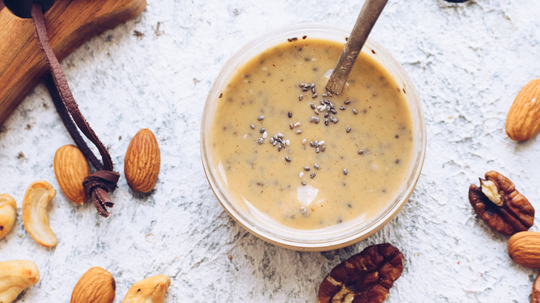 pale and speckled pecan and cashew butter