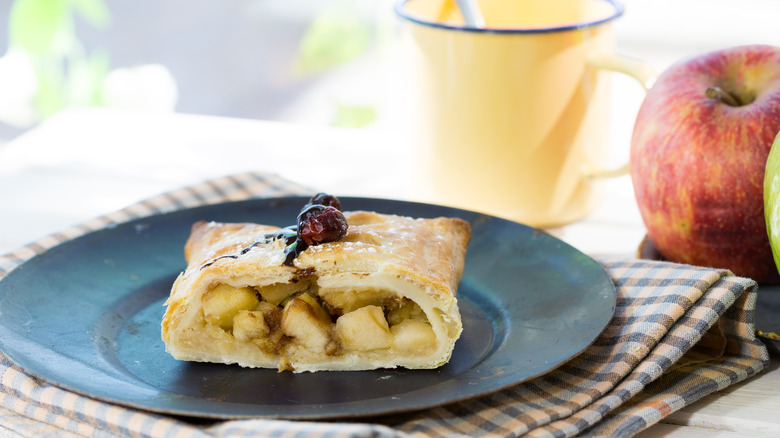 Pastry with fruit on plate