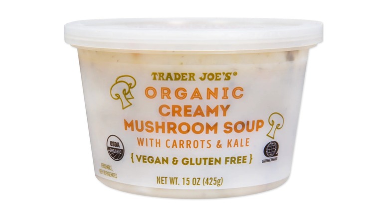 Tub of Trader Joe's vegan mushroom soup