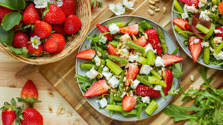 asparagus, strawberry, feta salad