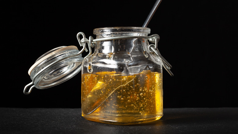 Agave syrup in glass jar 