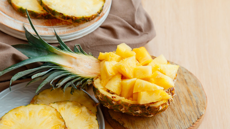 pineapple inside hollowed-out fruit