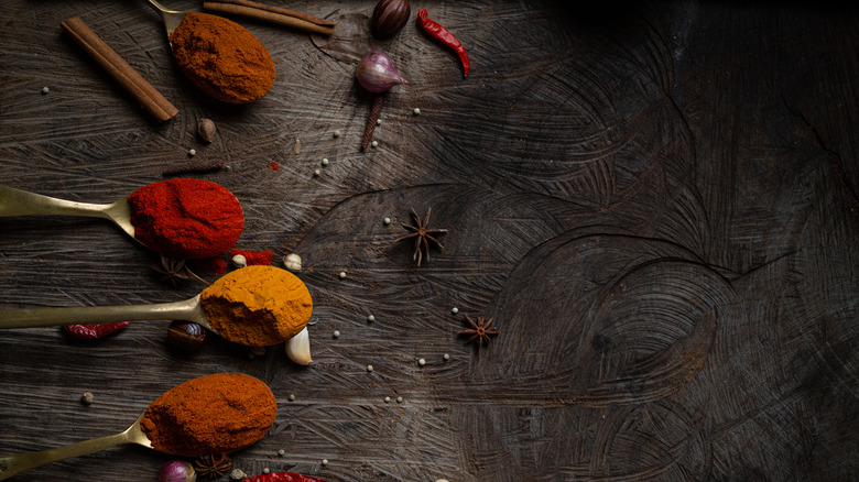 Assortment of spices in spoons