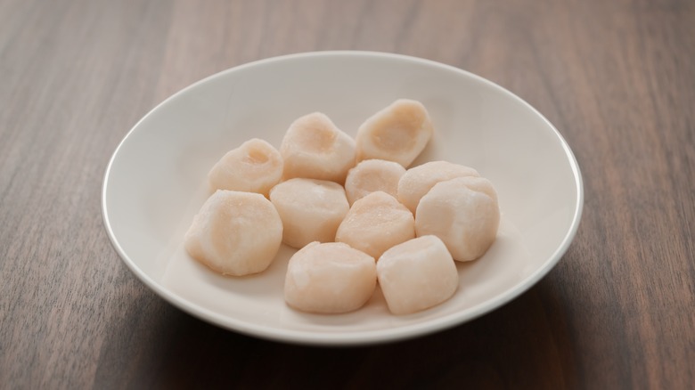 Raw scallops in a bowl