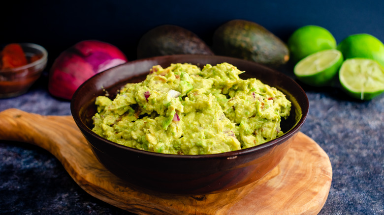 Bowl of homemade guacamole