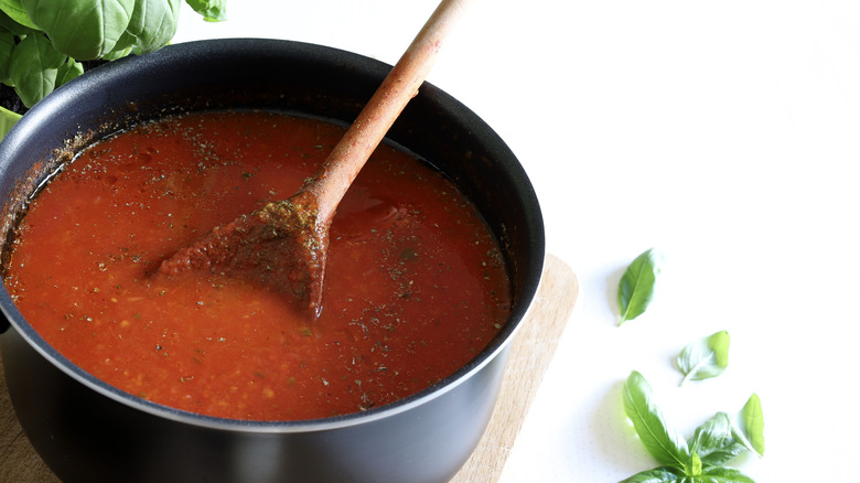 Pasta sauce in saucepan