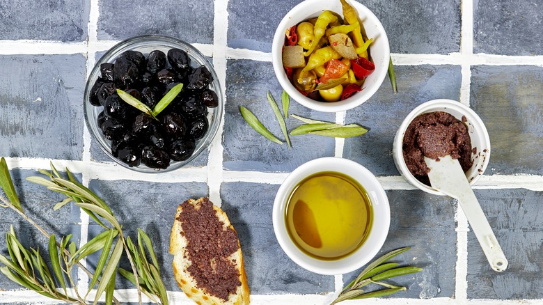 Ingredients for olive tapenade