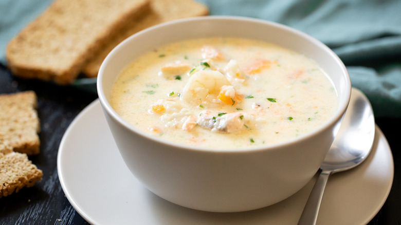 Bowl of seafood chowder