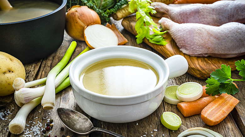 chicken stock in bowl