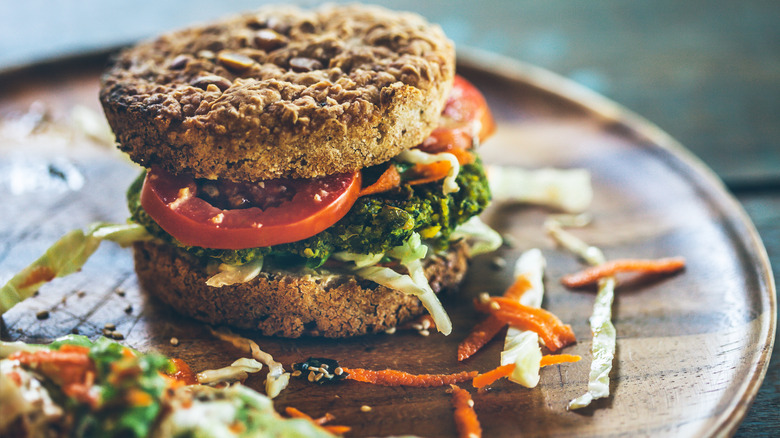 bean burger served on plate