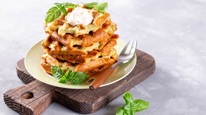 savory waffles served on plate