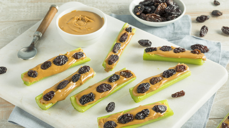 Celery dish known as ants on a log