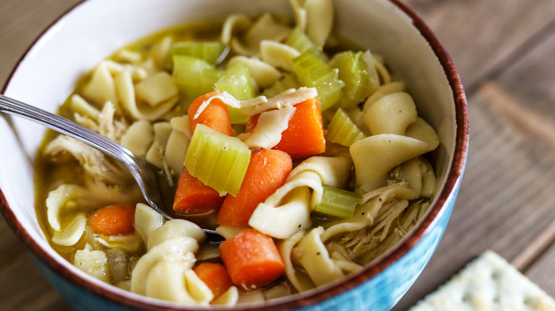 Chicken noodle soup with celery