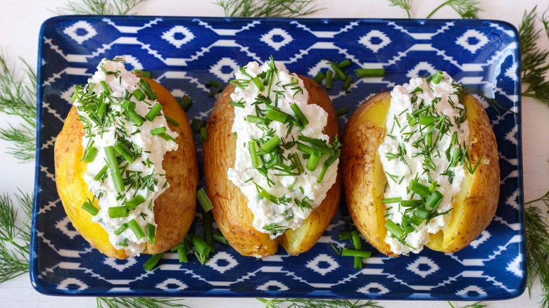 baked potatoes with cottage cheese and herbs