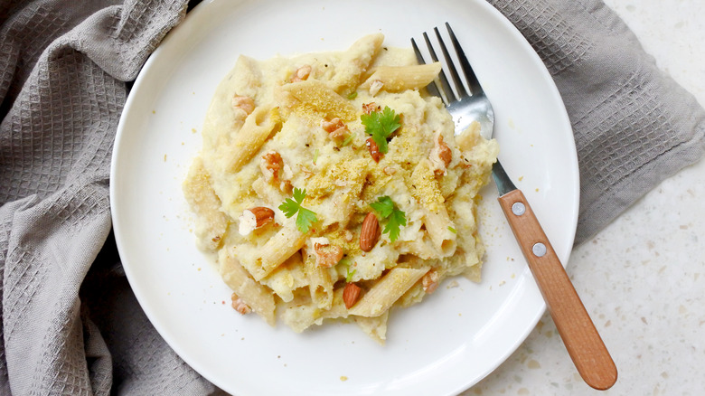 Plate of pasta with fork