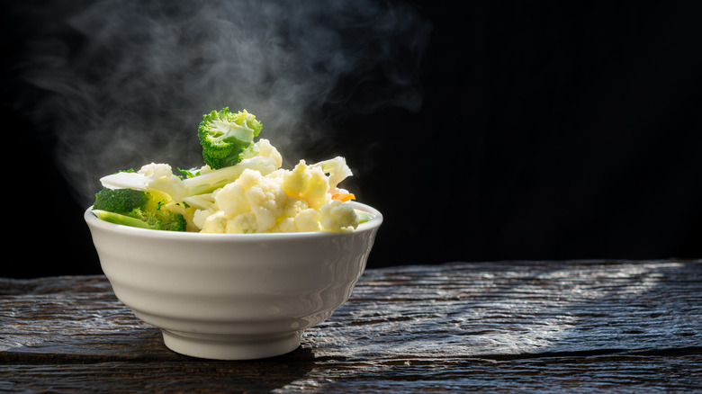 Bowl of steamed broccoli and cauliflower