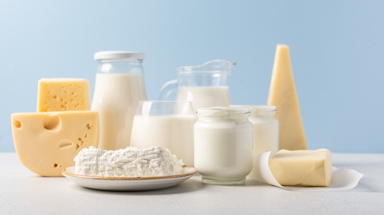 Dairy products on table