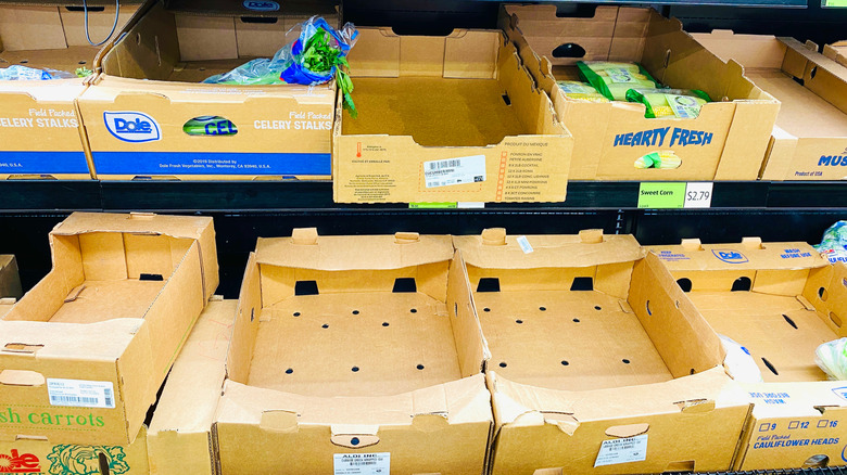 Stacks of empty boxes in Aldi store