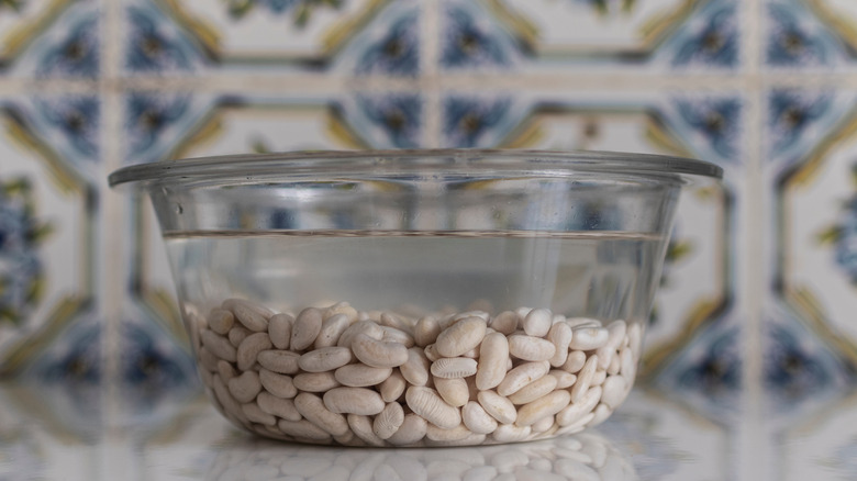 dried beans soaking in bowl