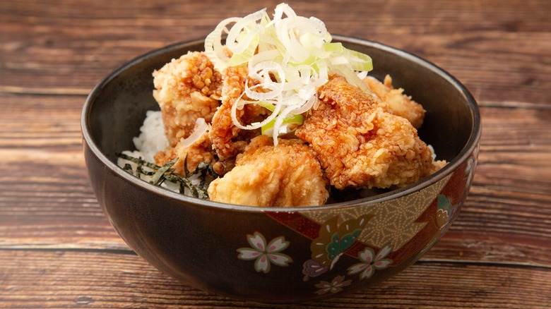 bowl of fried chicken and rice