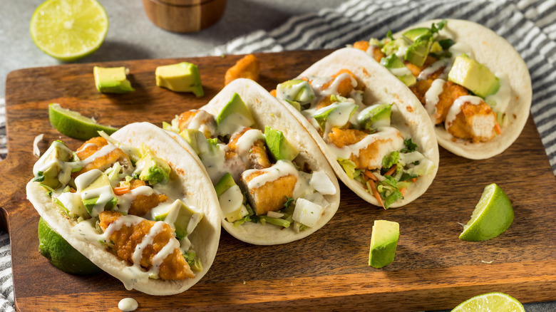 fried chicken tacos with avocado