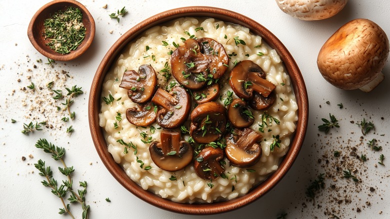 mushroom risotto in bowl