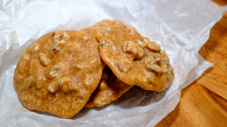 Pecan pralines on wax paper