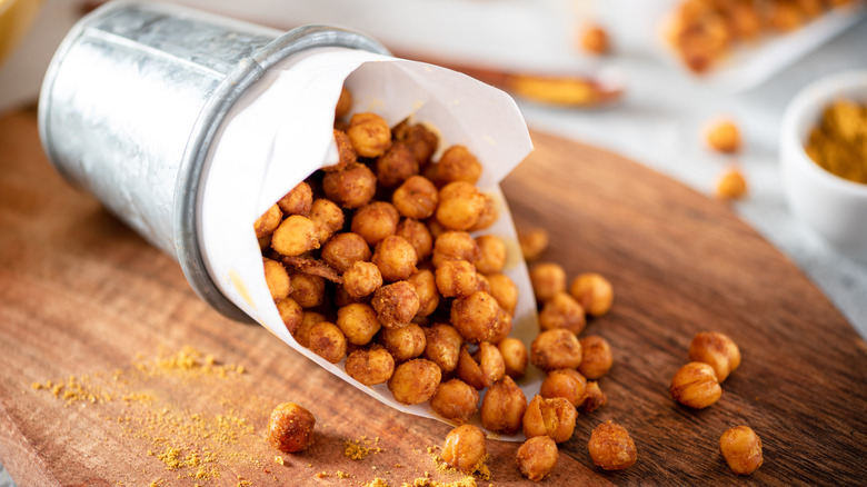 crunchy roasted chickpeas in container