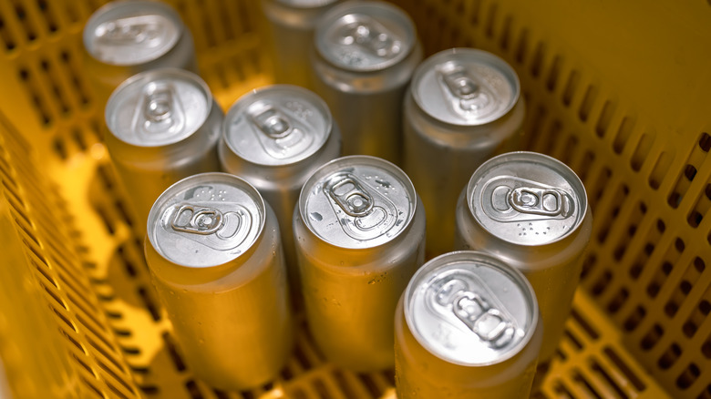 Cans of beer in basket