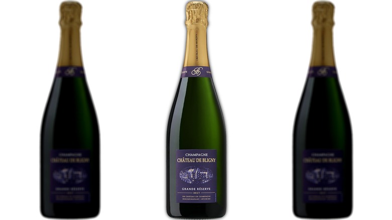 bottles of Chateau de Bligny Champagne on white background