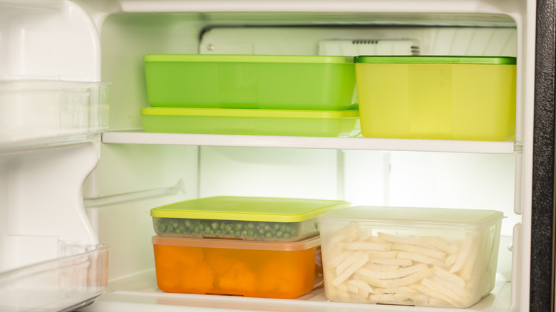 Plastic containers in freezer