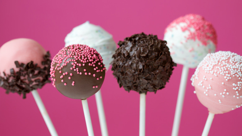 decorated pink chocolate cake pops