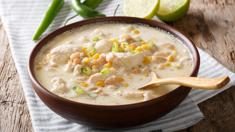 Bowl of white chicken chili