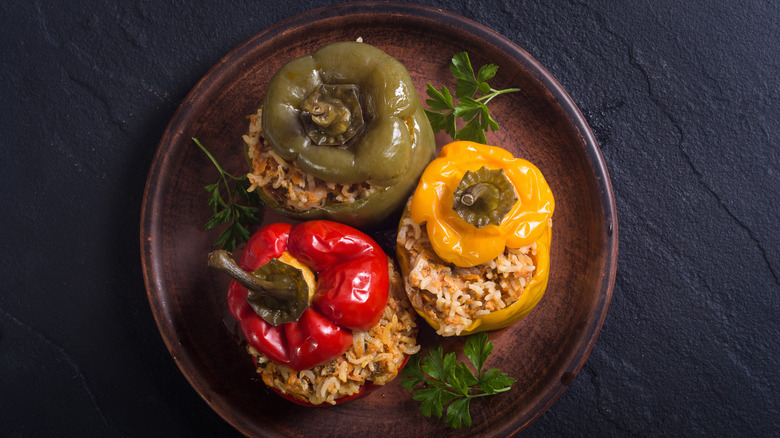 Plate of colorful stuffed peppers