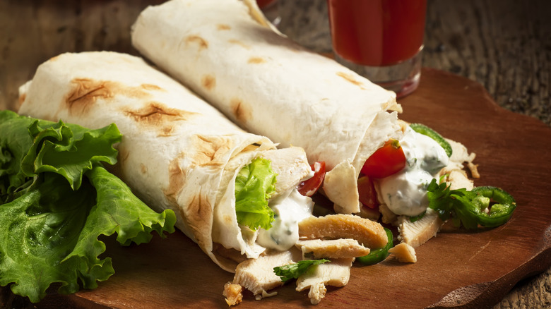 Chicken shawarma wraps on table