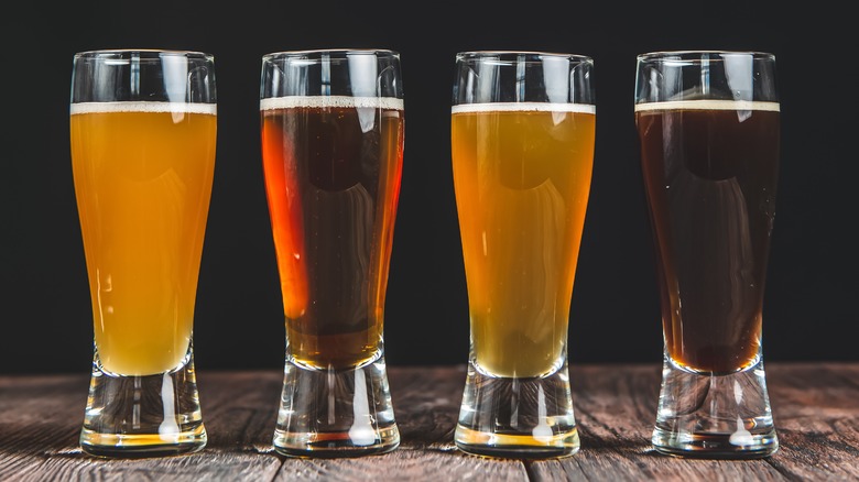 Different kinds of beer in glasses