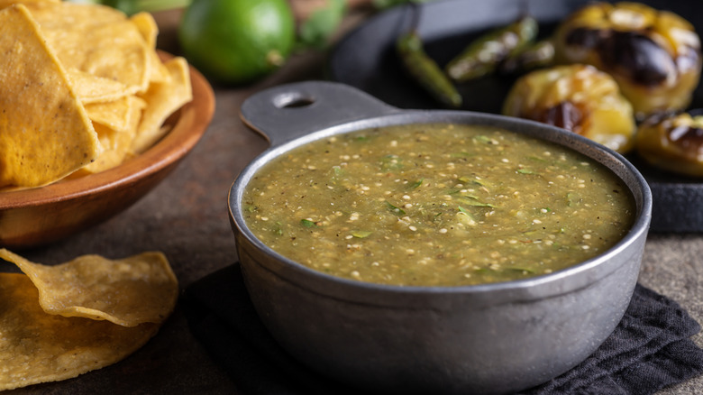 salsa verde served with chips