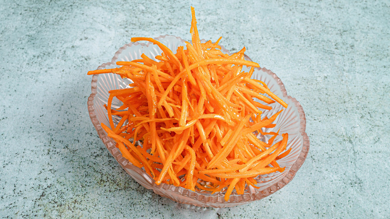 Bowl of julienned carrots