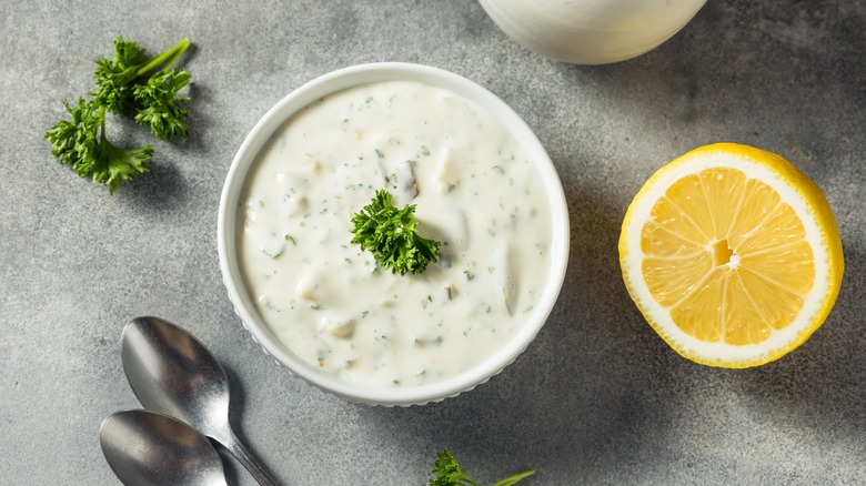 Tartar sauce with ingredients