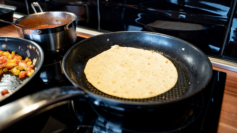 tortilla in skillet