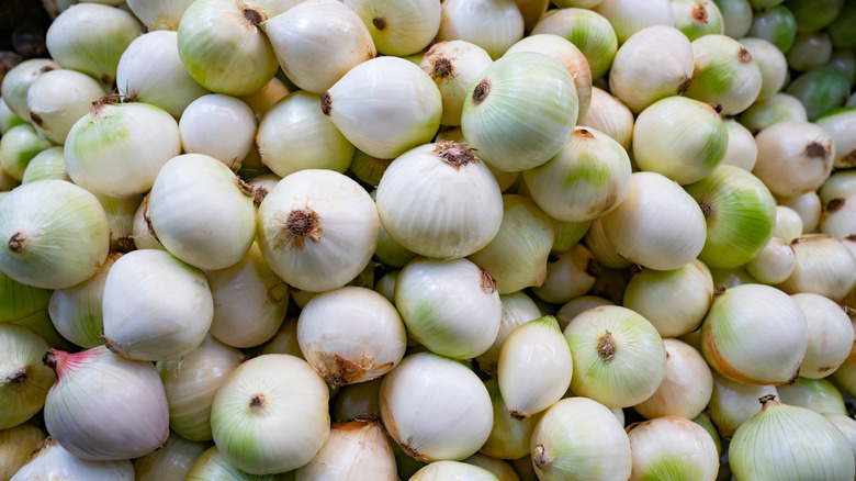 pile of white onions