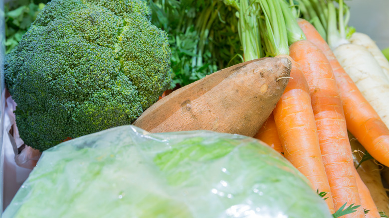 fridge drawer with sweet potatoes